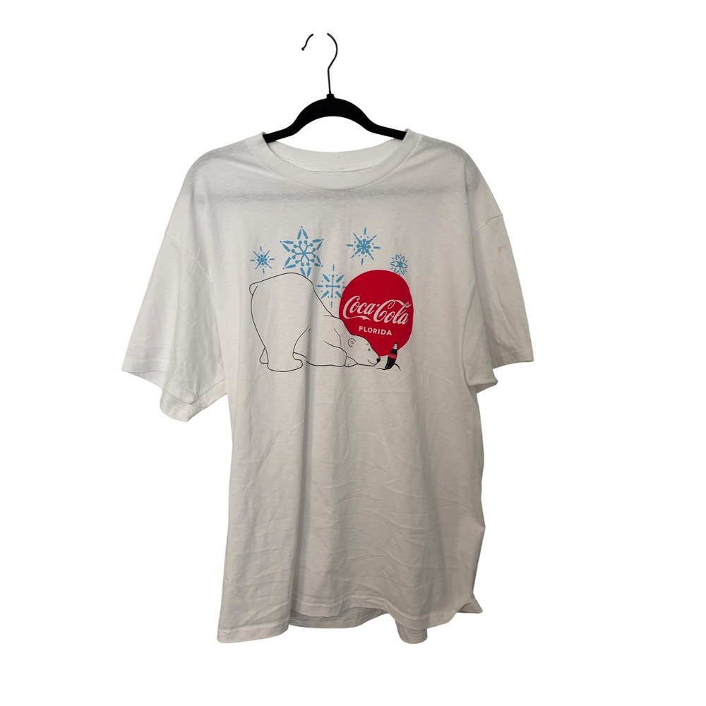 Coca-Cola Florida Polar Bear Graphic T-Shirt Mens XL White Cotton Short Sleeve